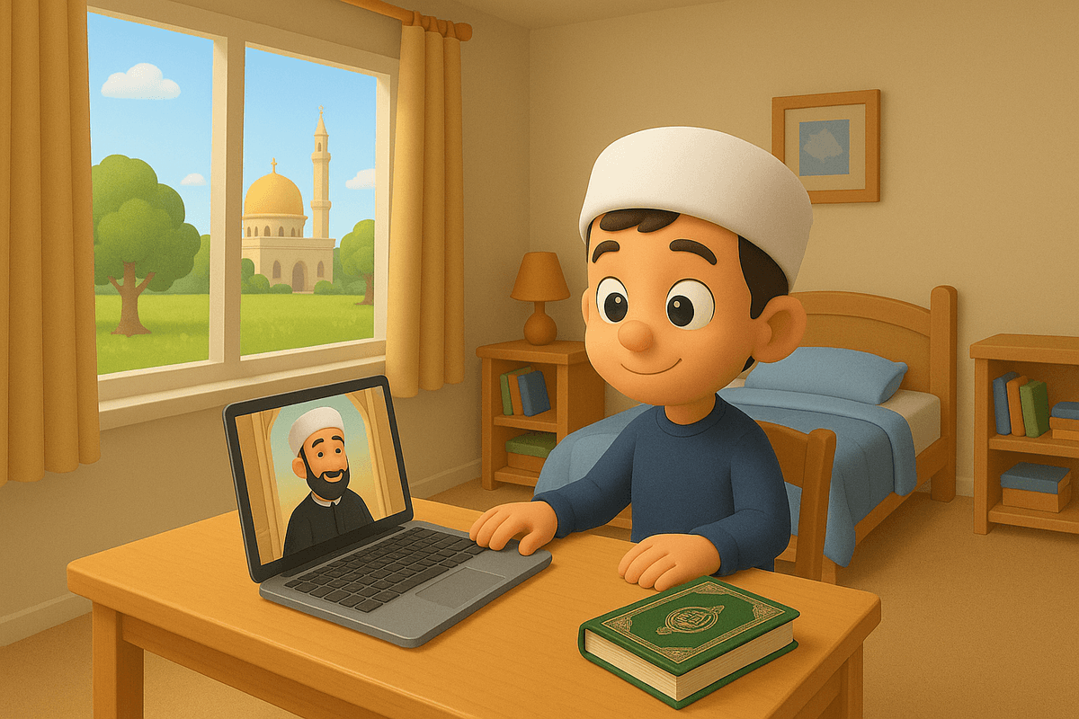 Student memorizing Quran with teacher guidance
